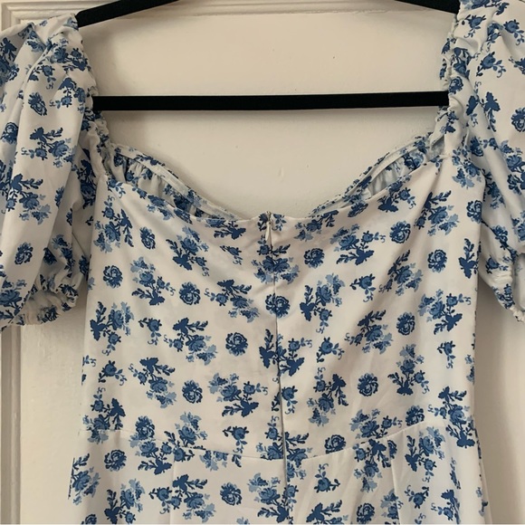Cottagecore Blue and White Floral Midi Summer Dress - Picture 8 of 8